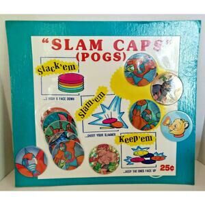 Slam Caps Assorted Colorful Pogs Toys Gumball Vending Machine Disp Card #19‎